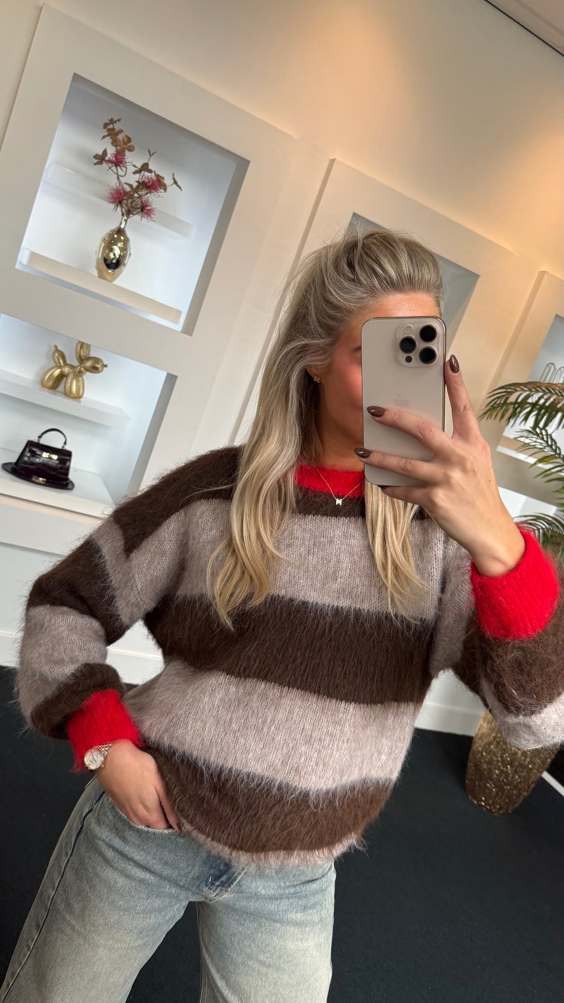Ambika Knit Striped Brown Red
