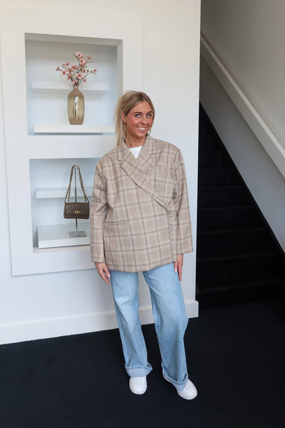 Lola Oversized Boxy Blazer Khaki Plaid