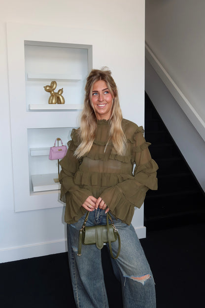 Carmen Ruffle Blouse Olive 8810