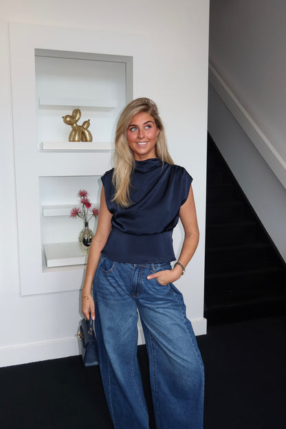 Aria Satin Top Navy