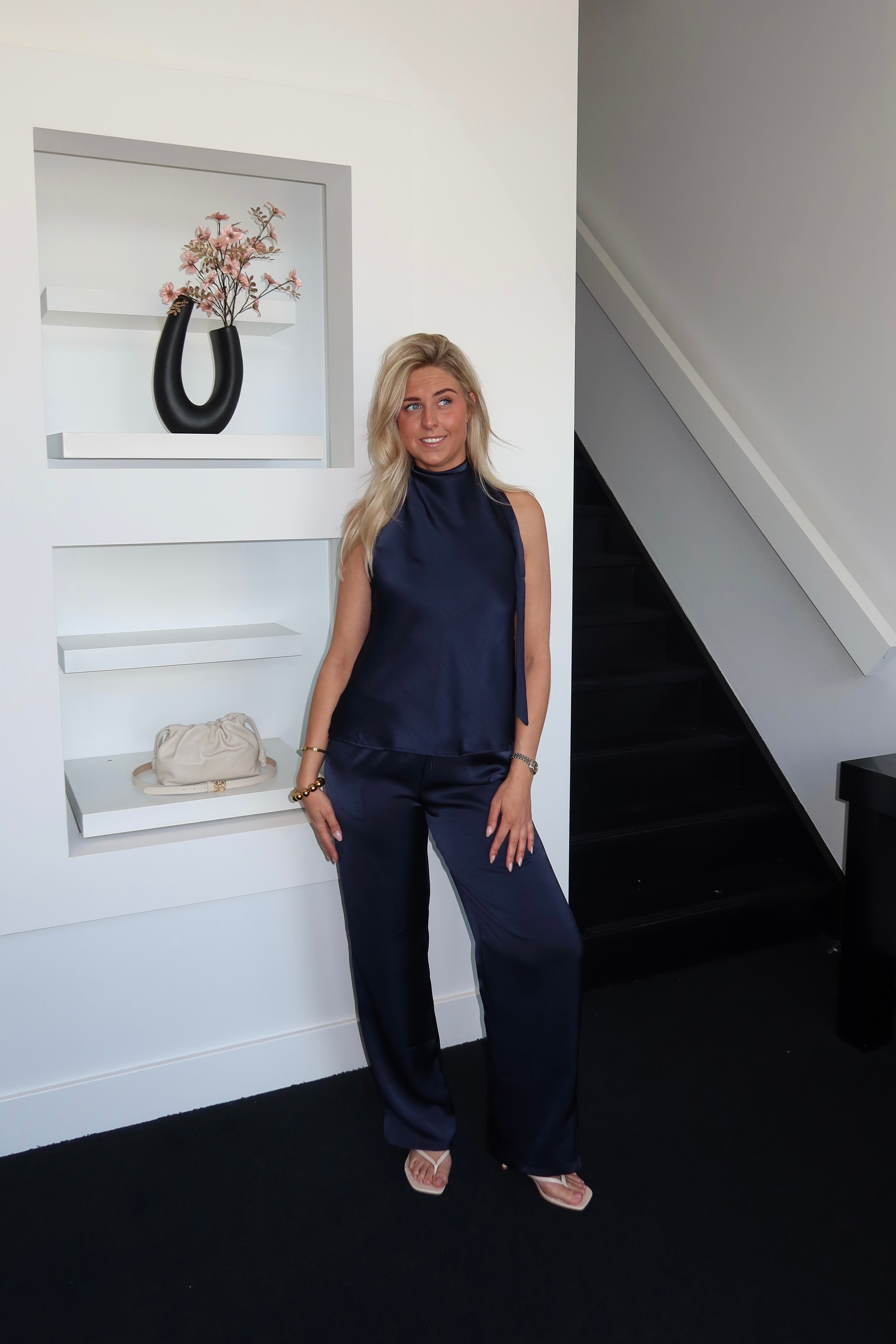 Faye Satin Pants Navy