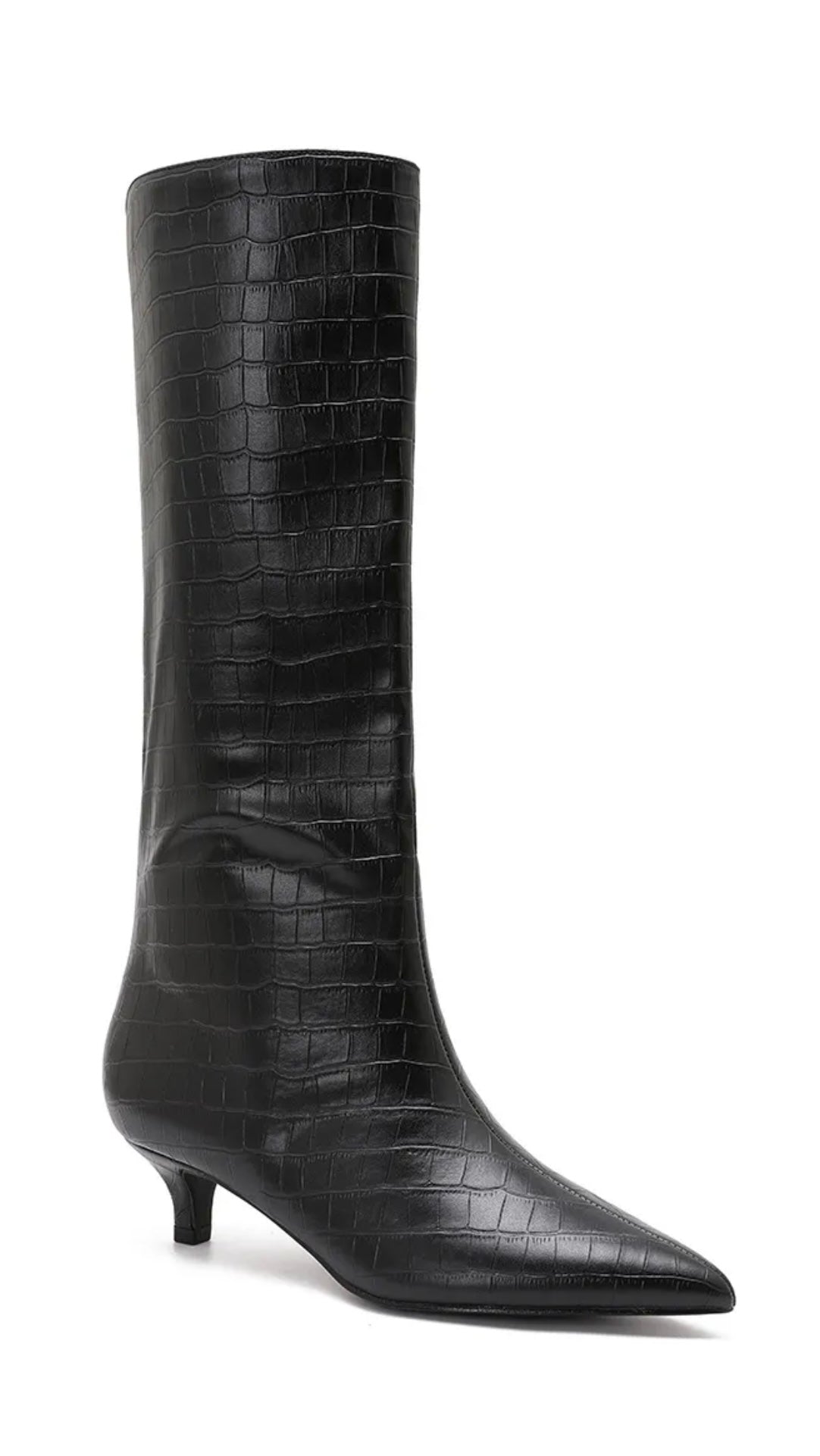High Boots Kitten Heels Croco Black