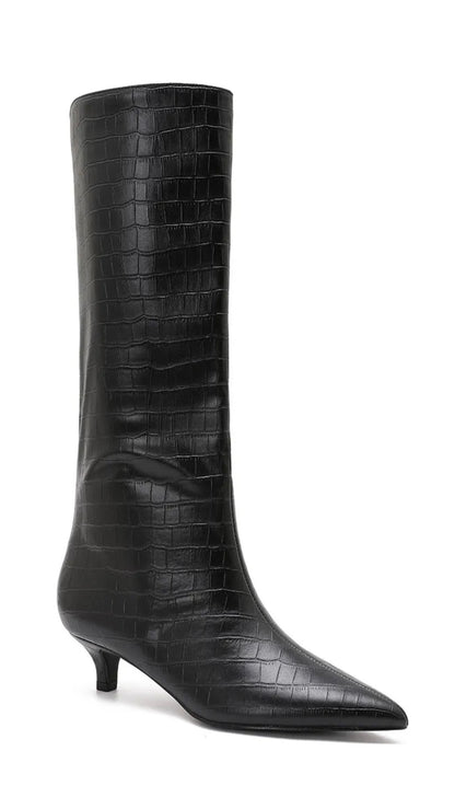 High Boots Kitten Heels Croco Black