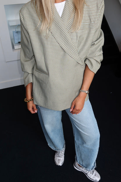 Lola Oversized Boxy Blazer Green Plaid