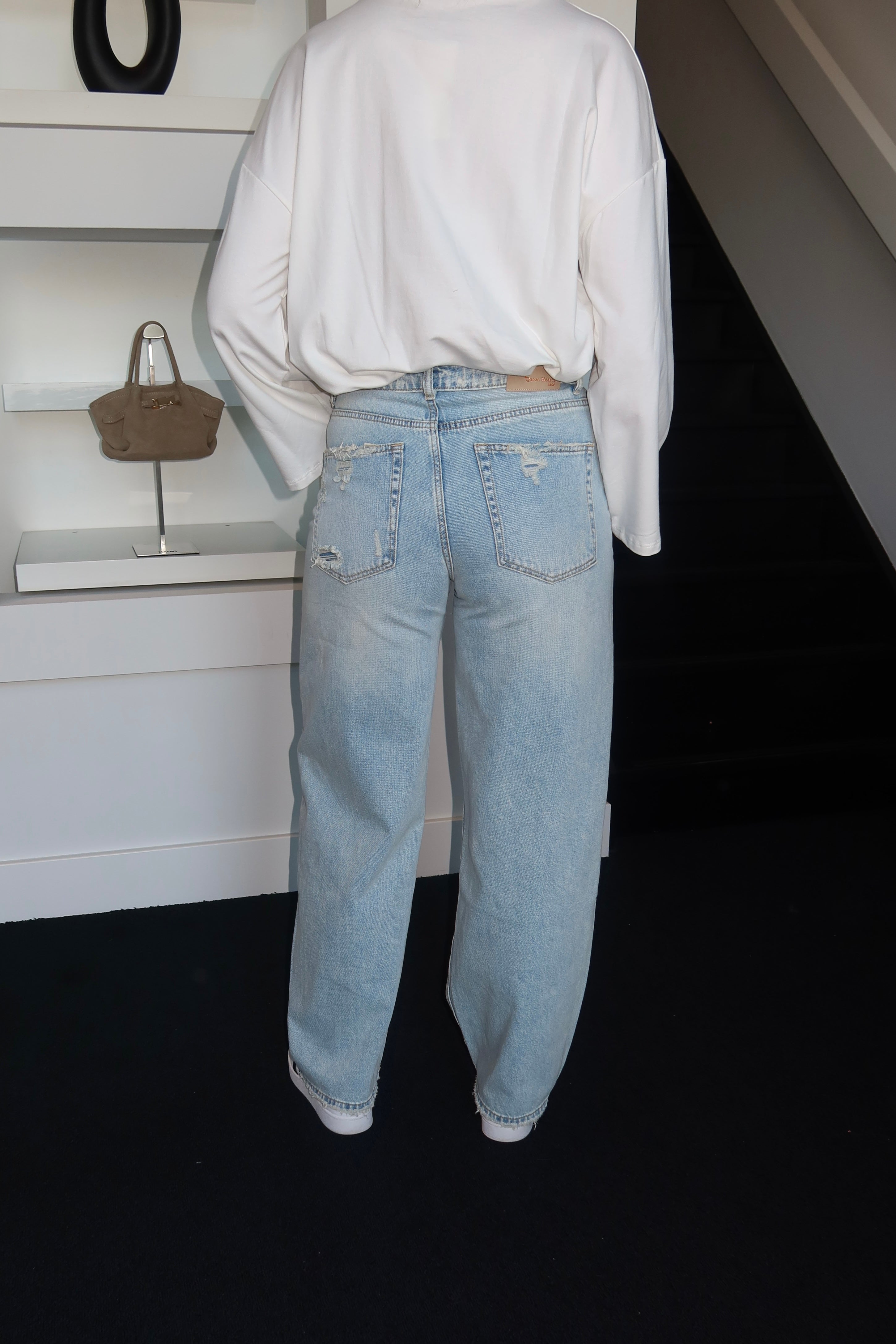 QH Foldover Ripped Jeans Light Denim 3931-1