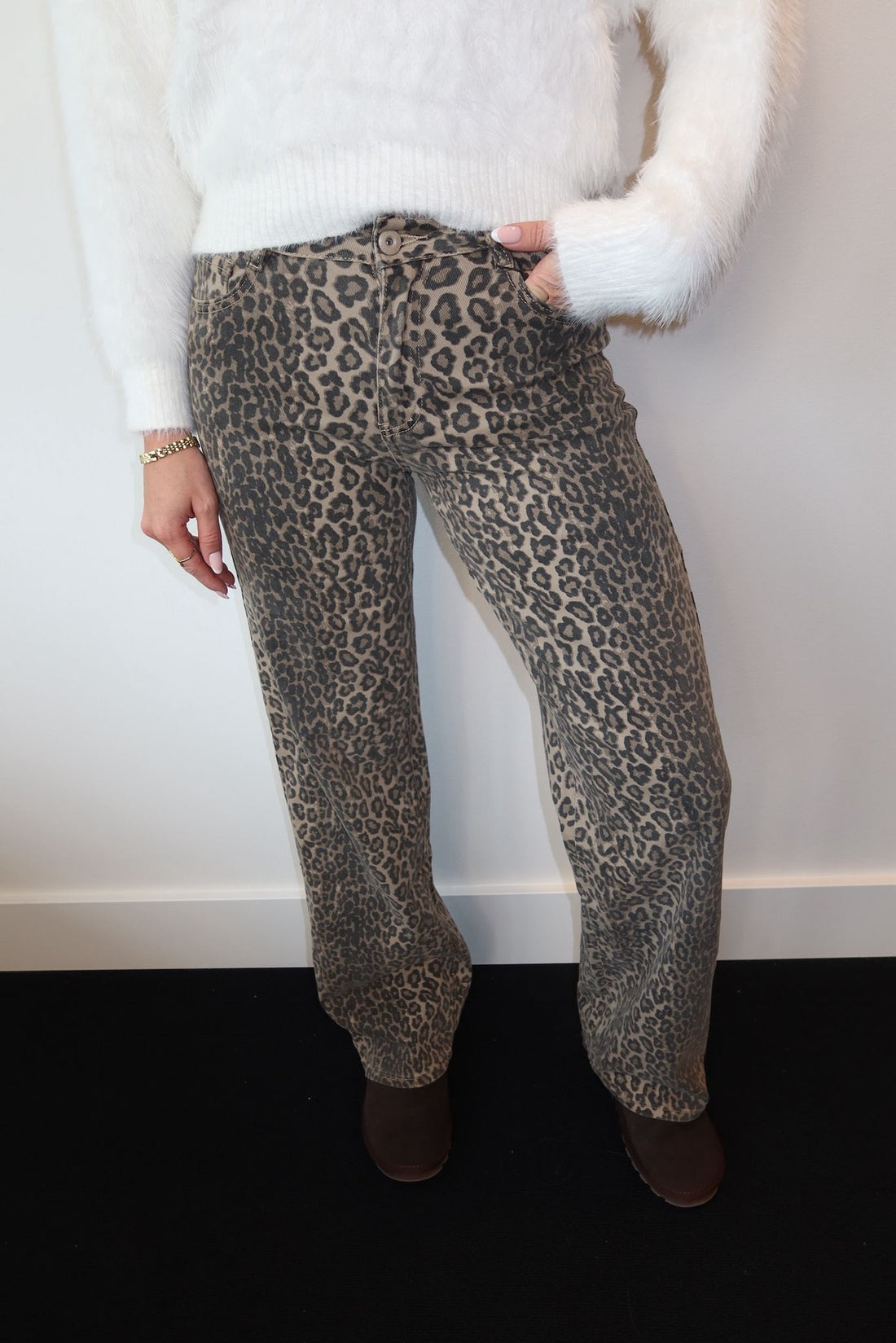 Laulia Leopard Dad Fit Mid Waist Denim Jeans 6265
