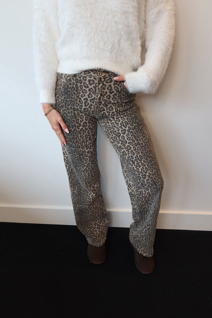 Laulia Leopard Dad Fit Mid Waist Denim Jeans 6265
