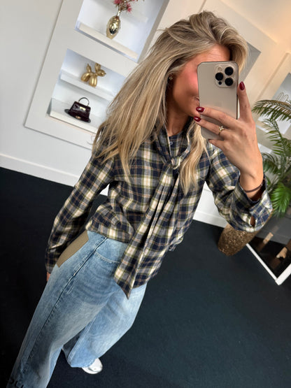 Scarf Plaid Blouse Navy