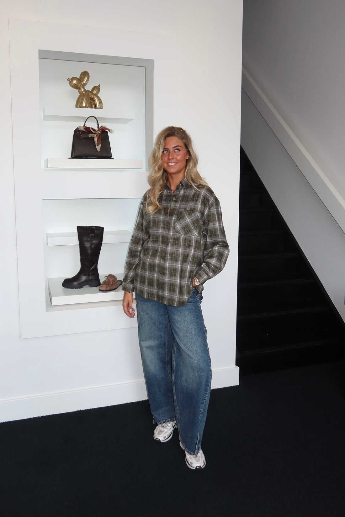 Kenzie Plaid Blouse Dark Green