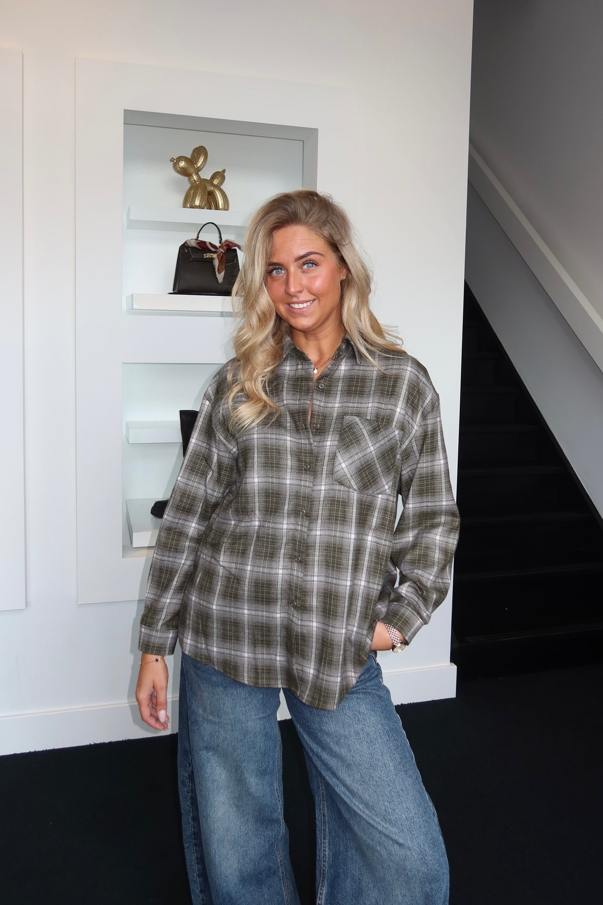 Kenzie Plaid Blouse Dark Green