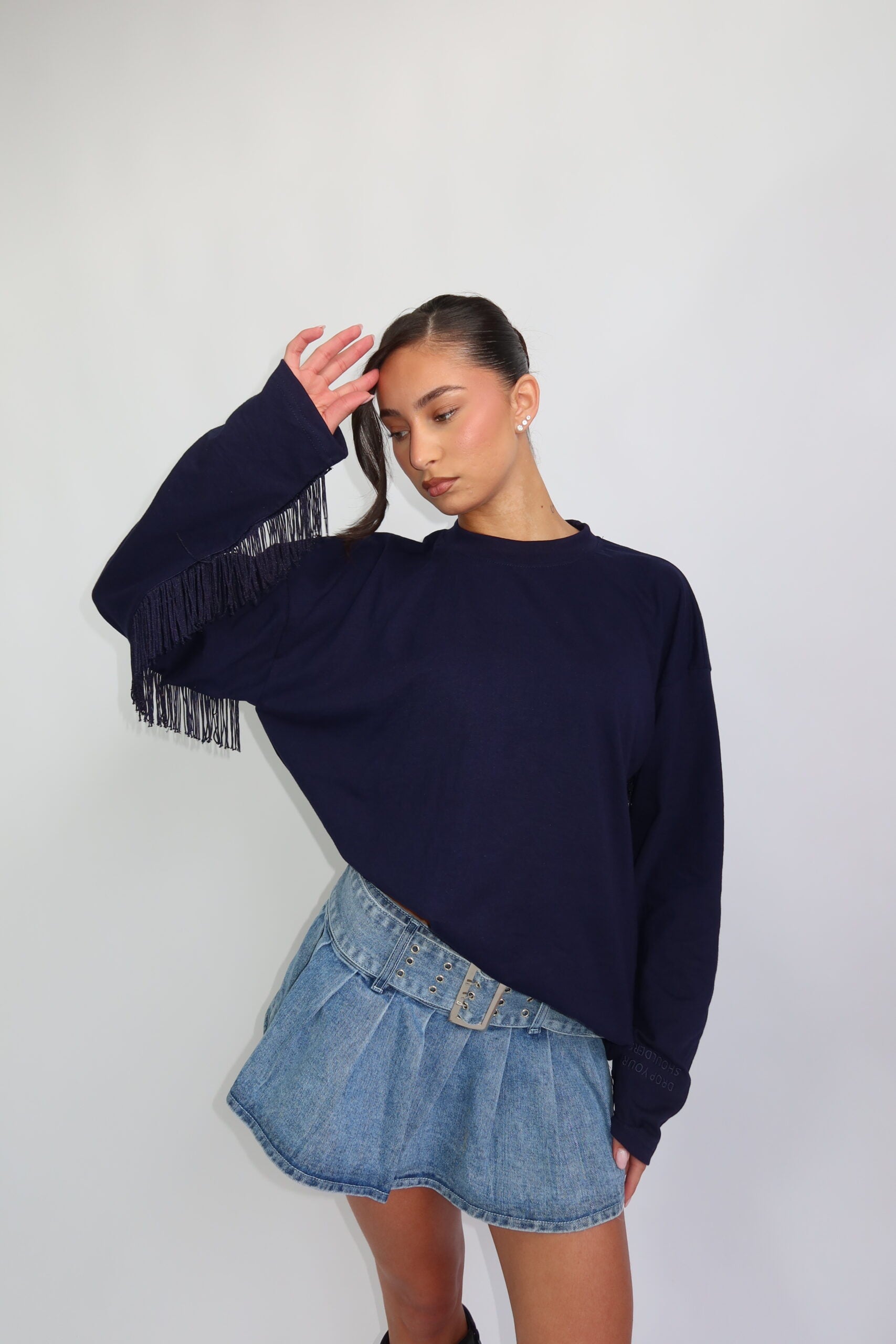 Kaia Fringe Long Sleeve Navy