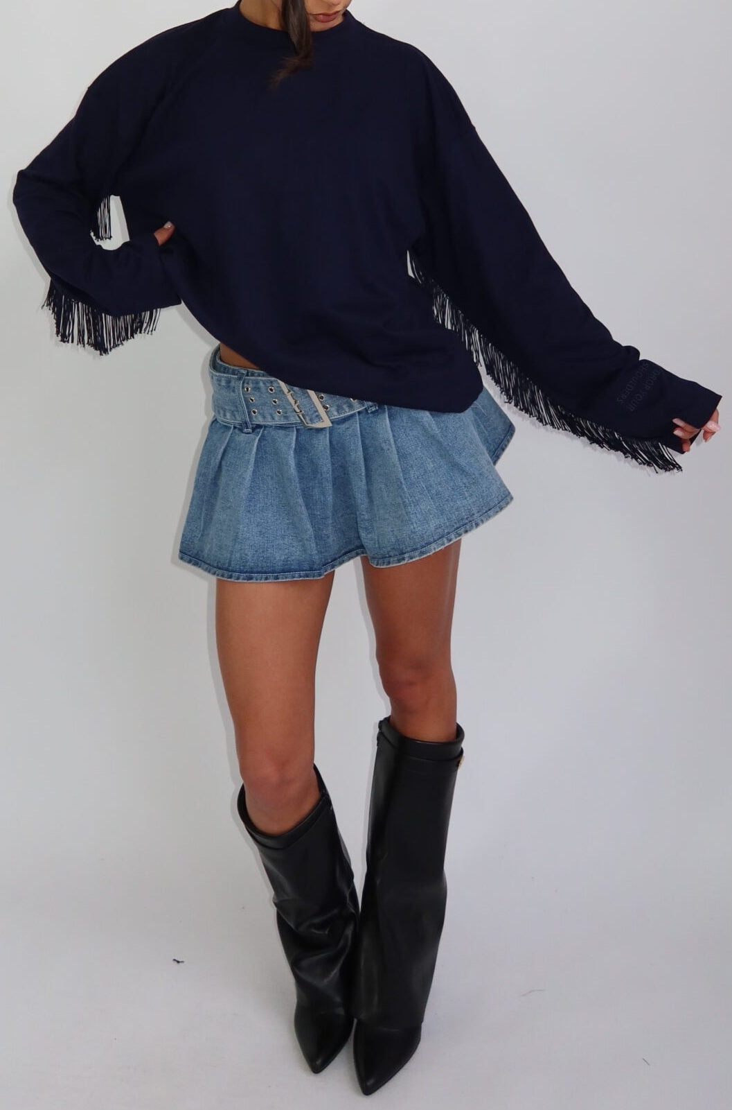 Kaia Fringe Long Sleeve Navy