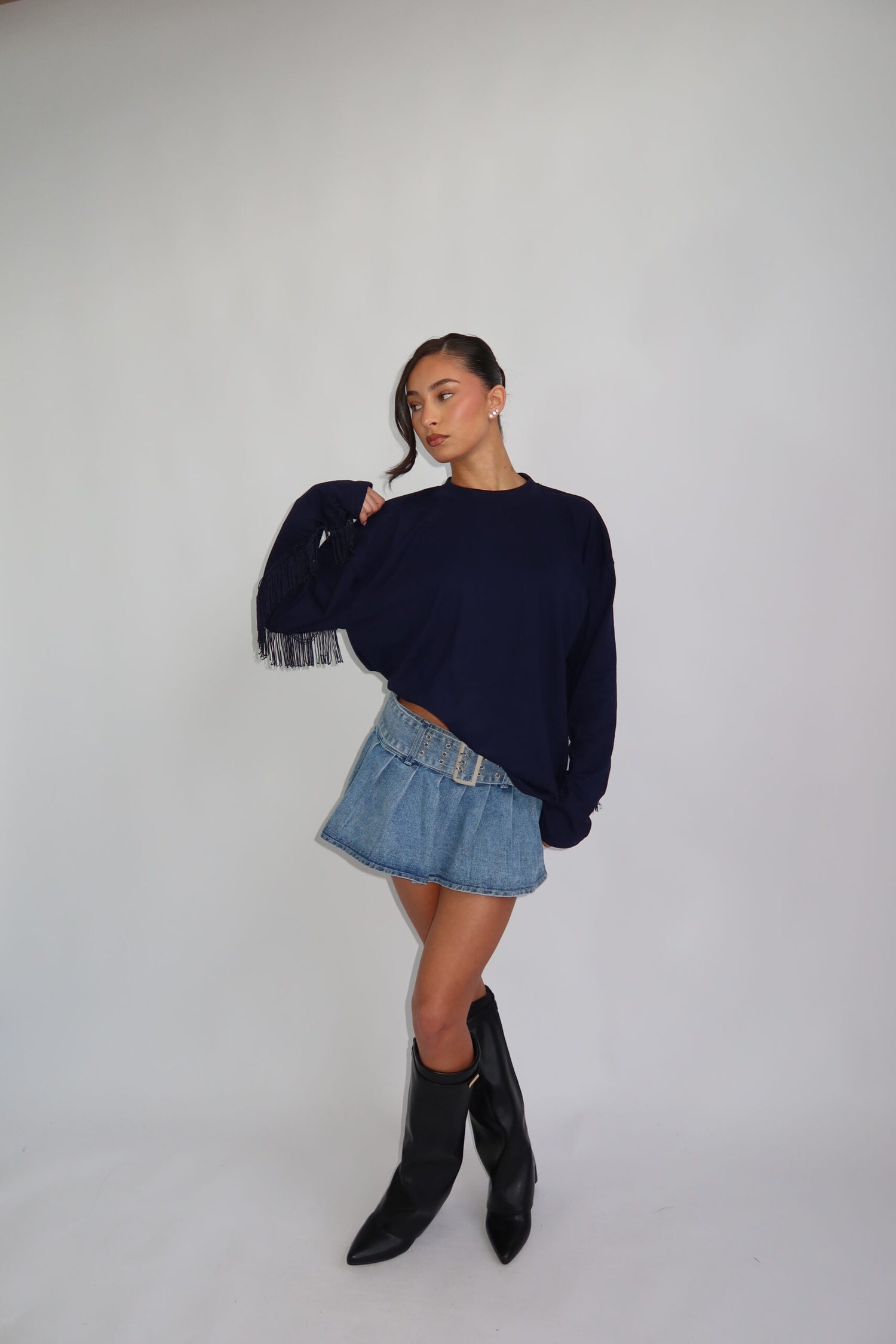 Kaia Fringe Long Sleeve Navy