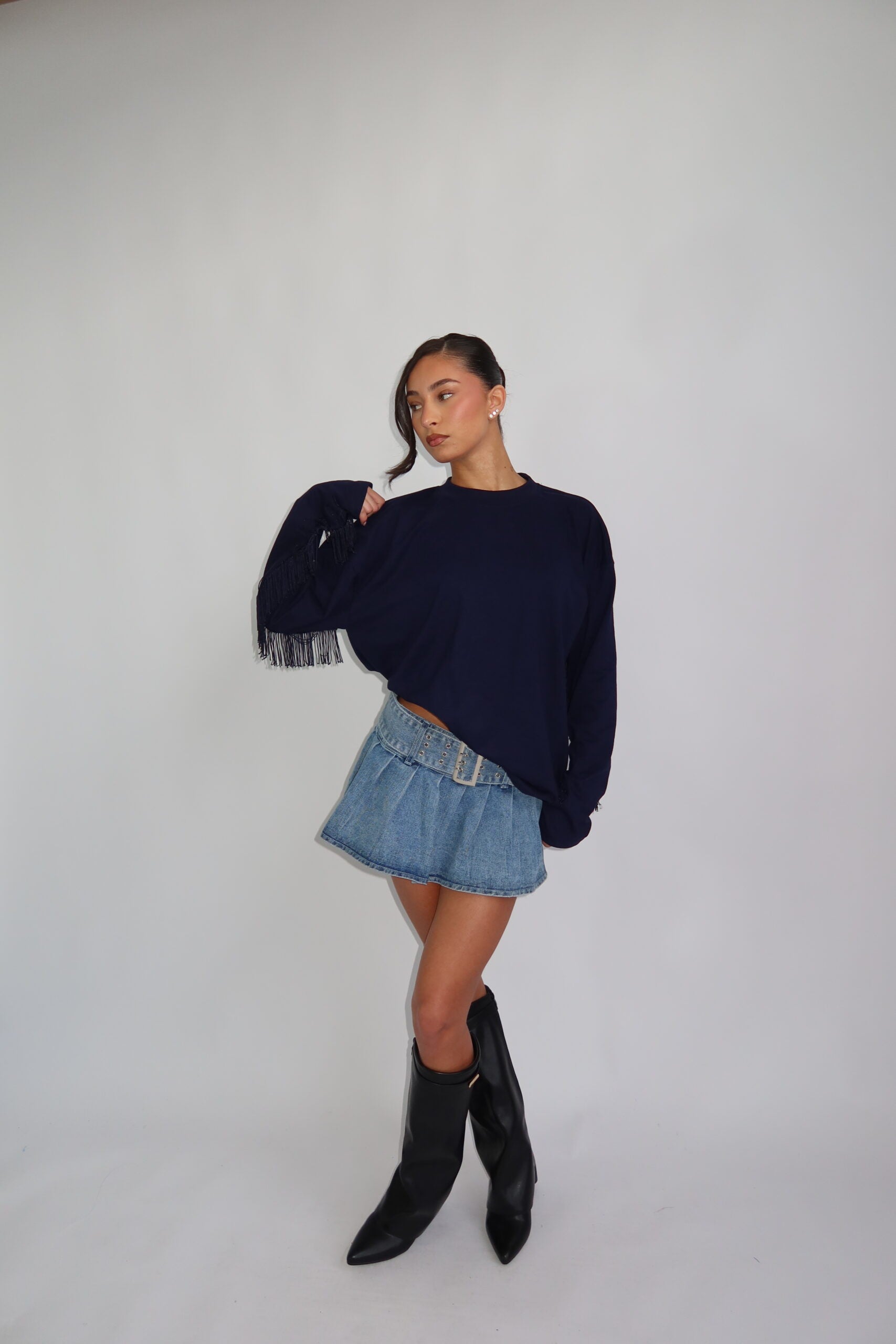 Kaia Fringe Long Sleeve Navy