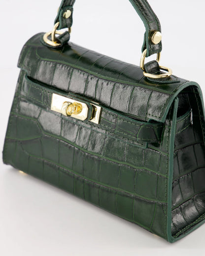 Kella Leather Bag Croco Emerald Green