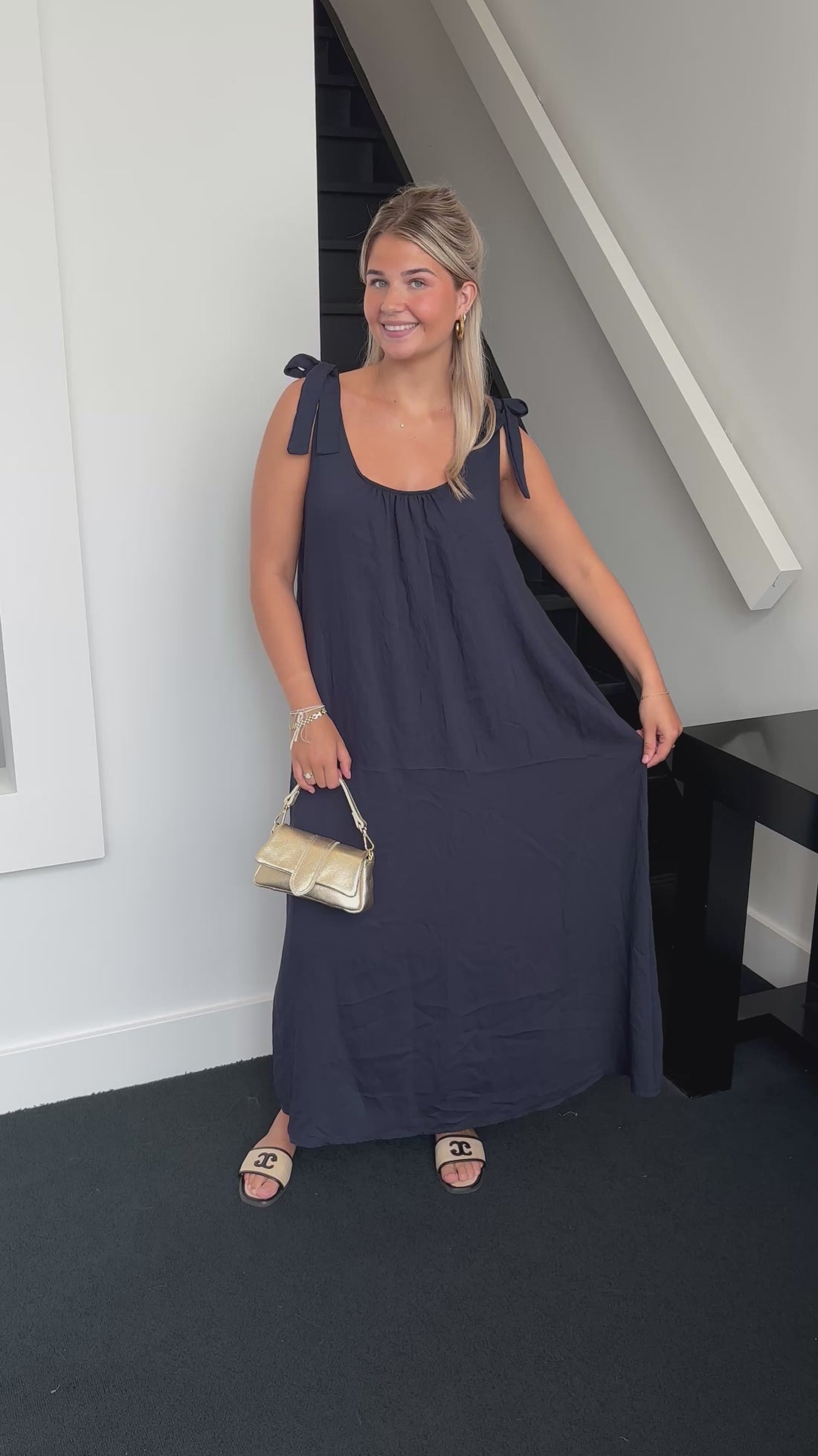 Bow Maxi Dress Navy